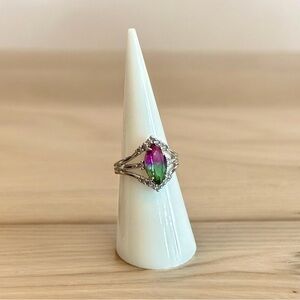 Bomb Party Purple Green Ombré Ring - Rhodium Plated - Size 6